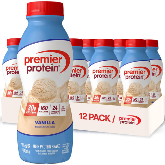 Premier Protein Shake, Vanilla, 30g Protein, No Added Sugar, 24 Vitamins & Minerals to Support Immune Health, Gluten-Free, 11.5 fl oz (12 Pack)