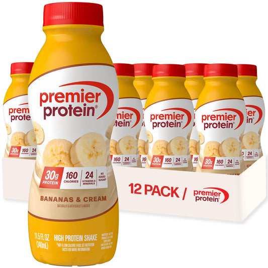 Premier Protein Shake, Bananas & Cream, 30g Protein, No Added Sugar, 24 Vitamins & Minerals to Support Immune Health, Gluten-Free, 11.5 fl oz (12 Pack)