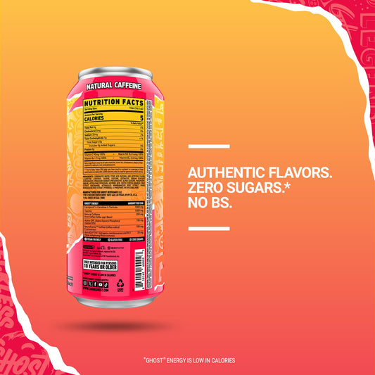GHOST Energy Drink - 12-Pack, Strawbango, 16oz - Energy & Focus & No Artificial Colors - 200mg of Natural Caffeine, L-Carnitine & Taurine - Gluten-Free & Vegan