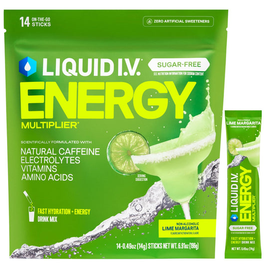 Liquid I.V.® Hydration Multiplier Sugar-Free + Energy - Lime Margarita Mocktail | Electrolyte Powder Drink Mix | 1 Pack (14 Servings)