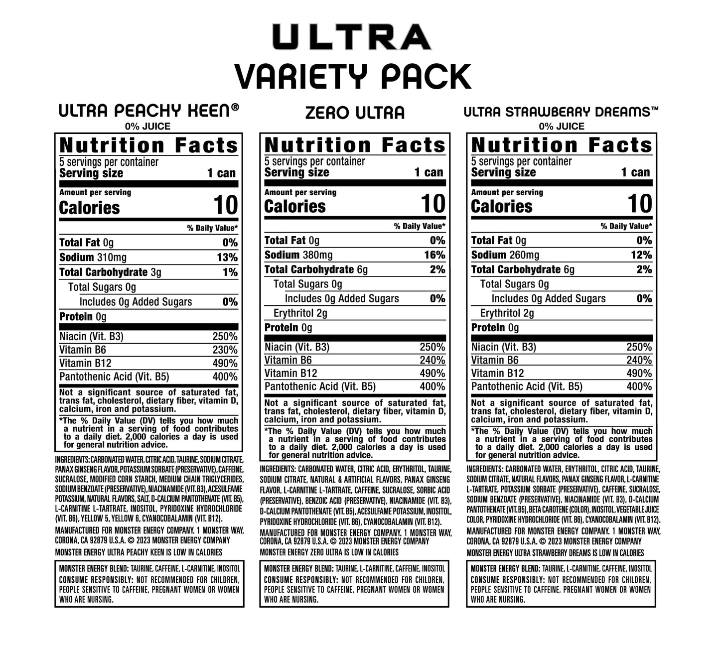 Monster Energy Ultra Variety Pack, PKZSD, Sugar Free Energy Drink, 16 Ounce