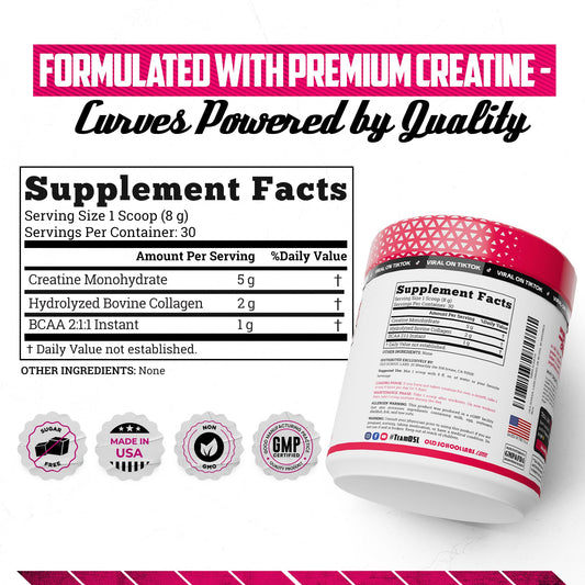 Old School Labs Creatine for Women – Post-Workout Supplement with 5000mg Creatine Monohydrate Powder, 2000mg Collagen & BCAA 2:1:1 for Strength Support & Recovery – Unflavored - 8.57 Ounce (Pack of 1)
