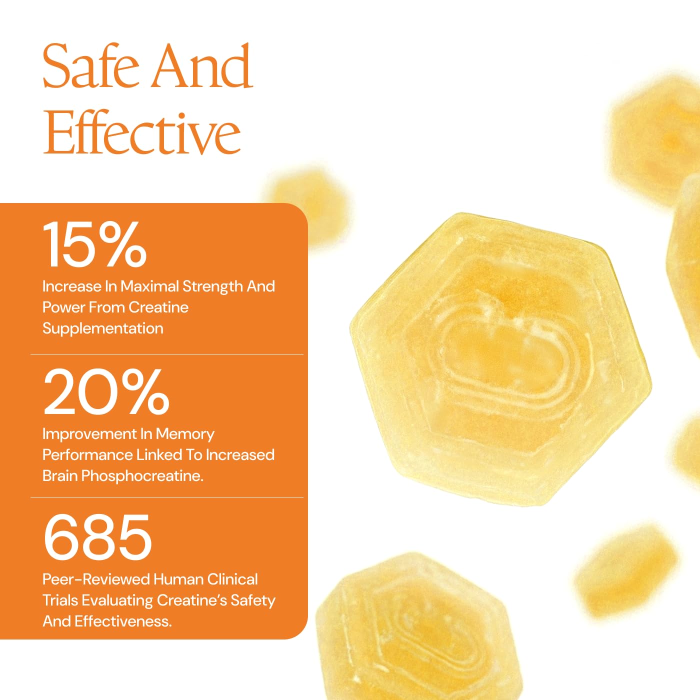 Create Creatine Monohydrate Gummies for Men & Women, Boost Focus, Strength, and Endurance, Anti-Melting Formula, Vegan, Gluten-Free, Non-GMO, 1.5g of Creatine per Gummy (Orange)