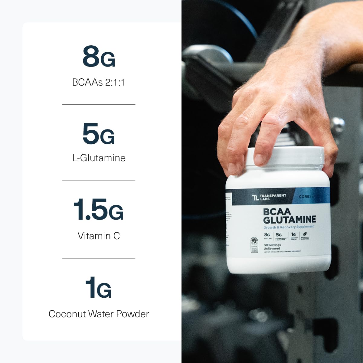 Transparent Labs BCAA Glutamine - 8000 mg of BCAA Powder Per Serving with L Glutamine for Post Workout Recovery, Muscle Growth, & Increased Endurance - 30 Servings, Strawberry Lemonade