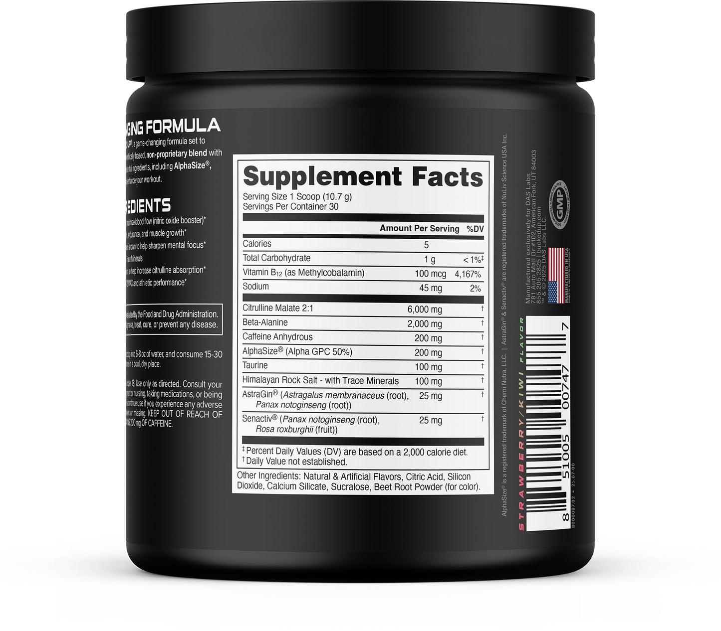 Bucked Up Pre Workout - Best Tasting - 6 Grams Citrulline, 2 Grams Beta Alanine Non Proprietary Blend, Powder (Strawberry Kiwi)