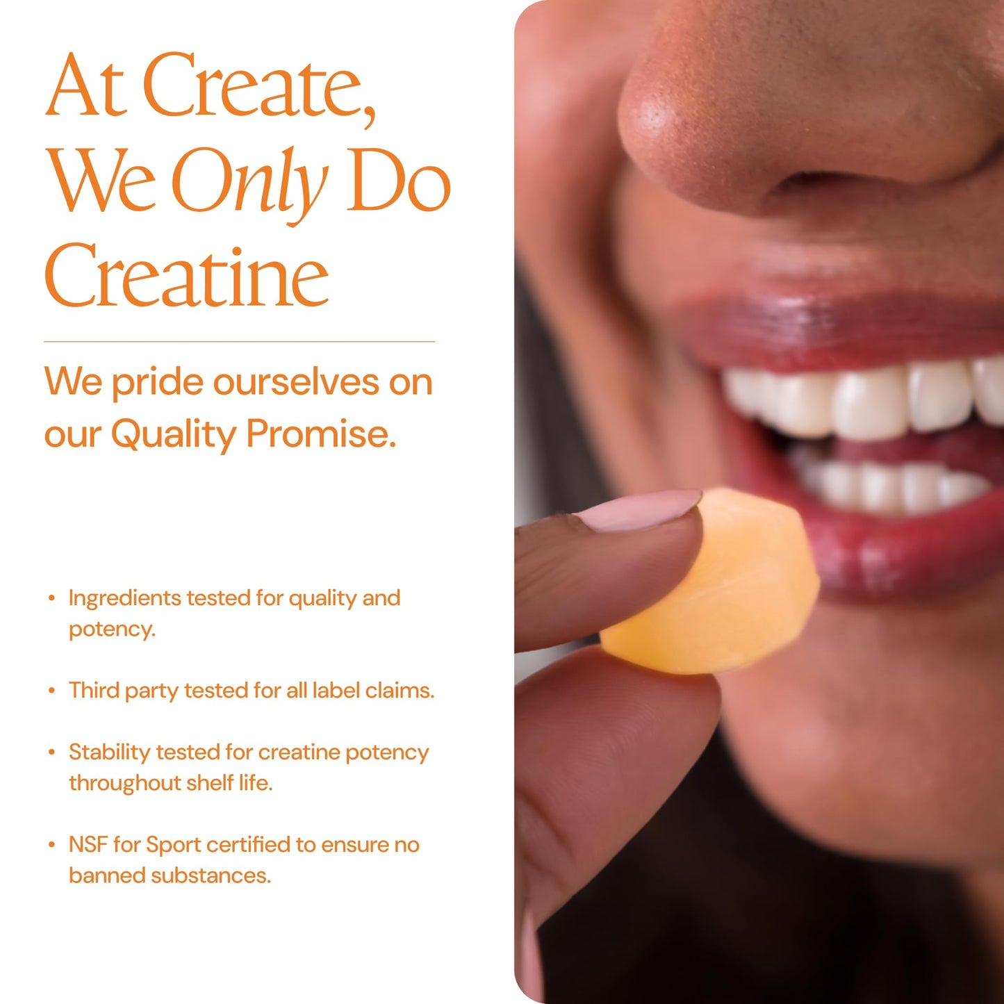 Create Creatine Monohydrate Gummies for Men & Women, Boost Focus, Strength, and Endurance, Anti-Melting Formula, Vegan, Gluten-Free, Non-GMO, 1.5g of Creatine per Gummy (Orange)