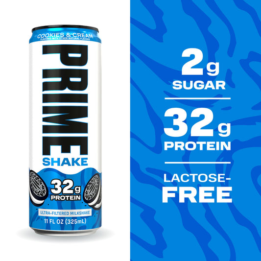 PRIME Shakes, Cookies & Cream, 32g Protein Shake for Muscle Support & Recovery, Ultra-Filtered Milk, Lactose Free, Low Sugar, Low Calorie, Ready to Drink, 11 fl oz, 12 Pack