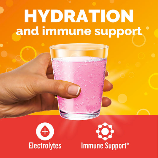Emergen-C Hydration+ Sports Electrolyte Replacement Sports Drink Mix Powder with Vitamin C, Raspberry Splash Flavor, Back to School Essentials - 18 - 0.33 oz On The Go Packets