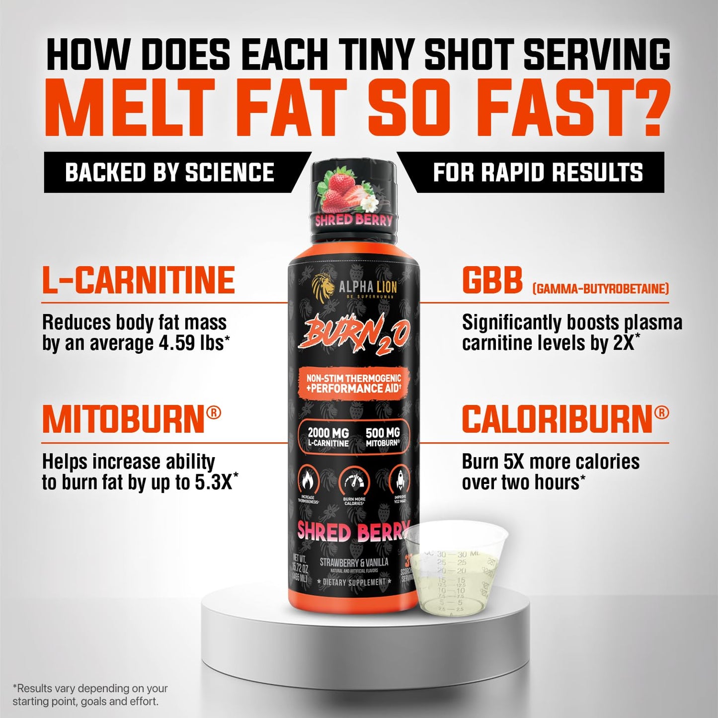 ALPHA LION Burn2O L-Carnitine Liquid 2000mg, Premium Liquid Fat Burner & Pre-Workout Supplement for Men & Women - Natural Energy & Metabolism Booster for Weight Loss - ShredBerry