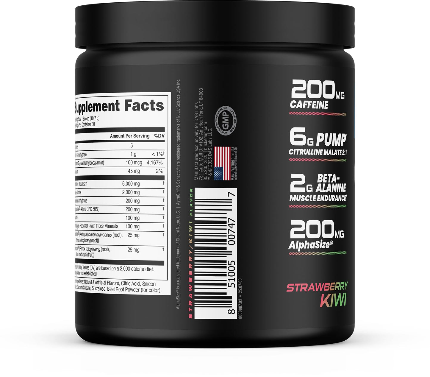 Bucked Up Pre Workout - Best Tasting - 6 Grams Citrulline, 2 Grams Beta Alanine Non Proprietary Blend, Powder (Strawberry Kiwi)