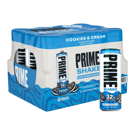 PRIME Shakes, Cookies & Cream, 32g Protein Shake for Muscle Support & Recovery, Ultra-Filtered Milk, Lactose Free, Low Sugar, Low Calorie, Ready to Drink, 11 fl oz, 12 Pack
