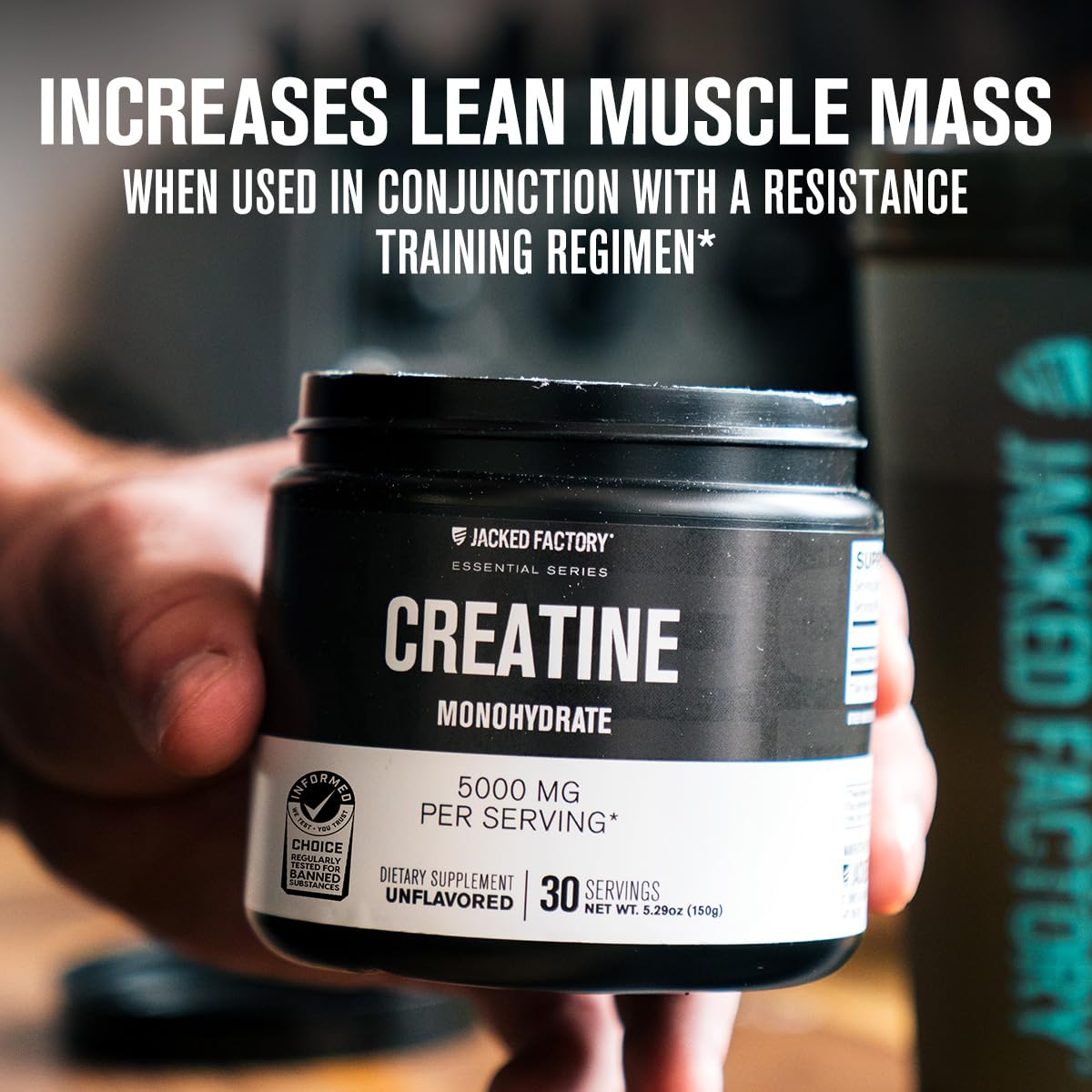 Jacked Factory Creatine Monohydrate Powder 150g - 5g Daily Creatine Supplement for Men and Women, Vegan-Friendly, Third-Party Tested - 30 Servings, Unflavored