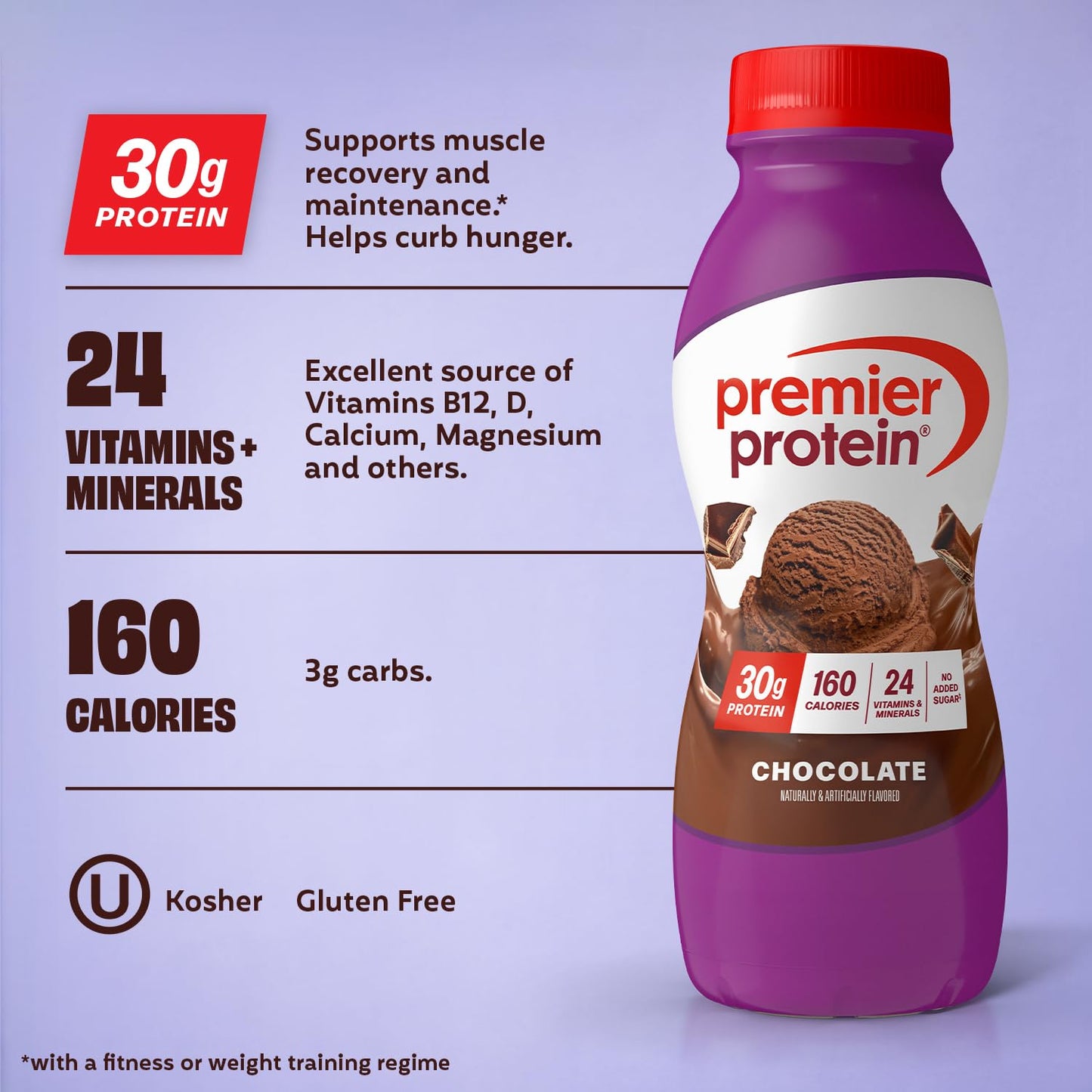 Premier Protein Shake, Chocolate, 30g Protein, No Added Sugar, 24 Vitamins & Minerals to Support Immune Health, Gluten-Free,11.5 fl oz (12 Pack)