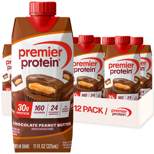 Premier Protein Shake, Chocolate Peanut Butter, 30g Protein, No Added Sugar, 24 Vitamins & Minerals to Support Immune Health, 11 fl oz, 12 Pack