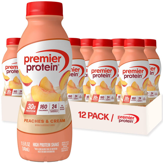 Premier Protein Shake, Peaches & Cream, 30g Protein, No Added Sugar, 24 Vitamins & Minerals to Support Immune Health, Gluten-Free, 11.5 fl oz (12 Pack)
