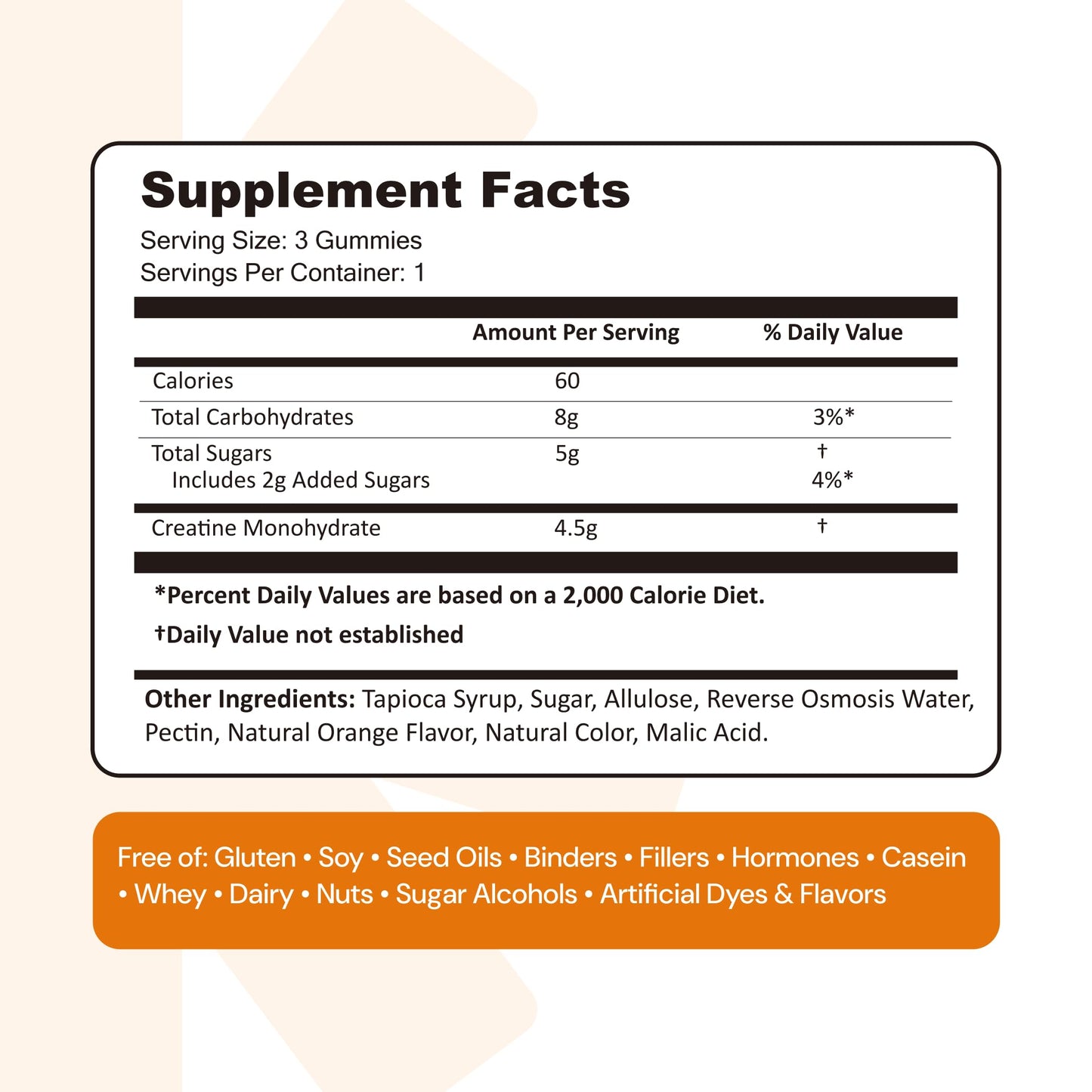 Create Creatine Monohydrate Gummies for Men & Women, Boost Focus, Strength, and Endurance, Anti-Melting Formula, Vegan, Gluten-Free, Non-GMO, 1.5g of Creatine per Gummy (Orange)