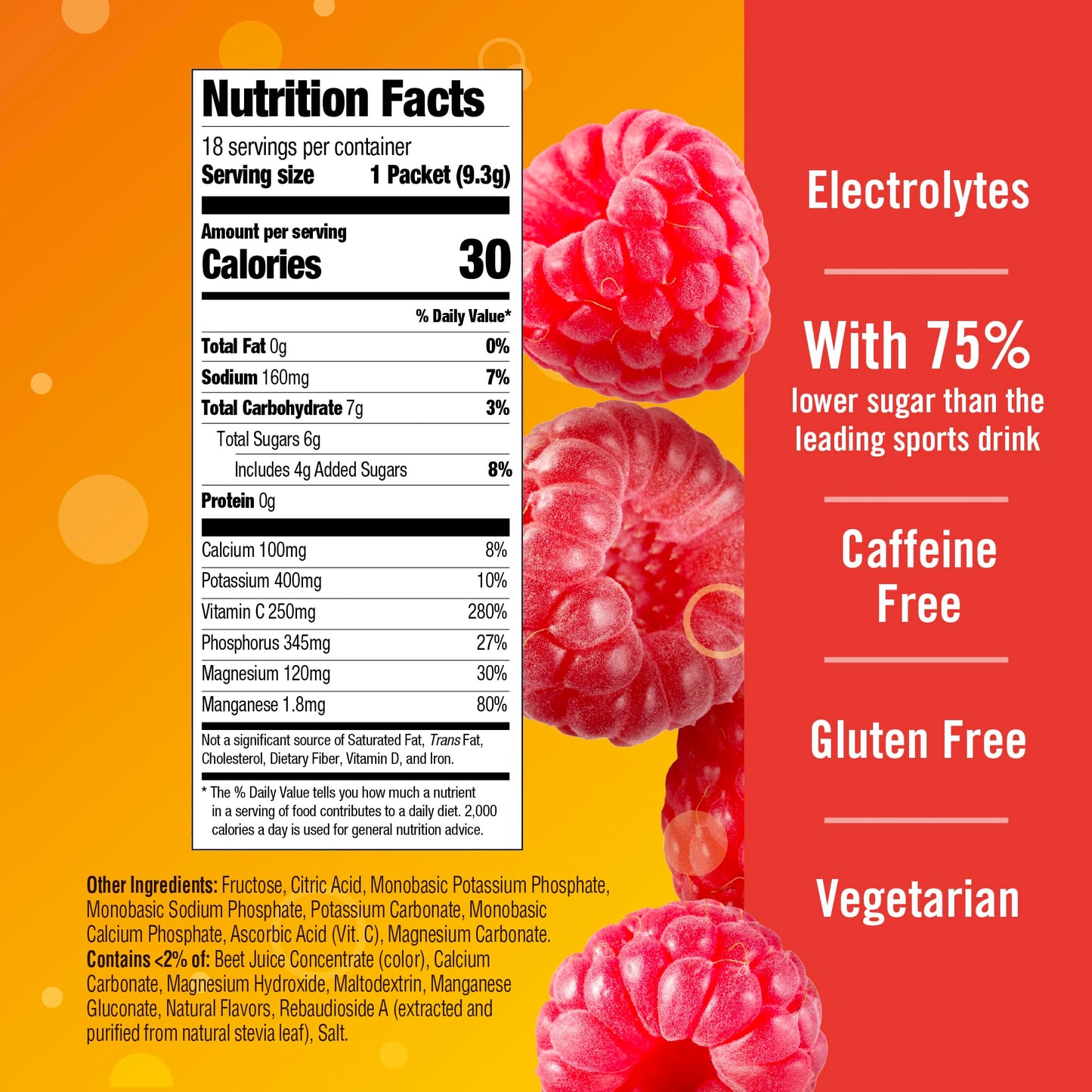 Emergen-C Hydration+ Sports Electrolyte Replacement Sports Drink Mix Powder with Vitamin C, Raspberry Splash Flavor, Back to School Essentials - 18 - 0.33 oz On The Go Packets