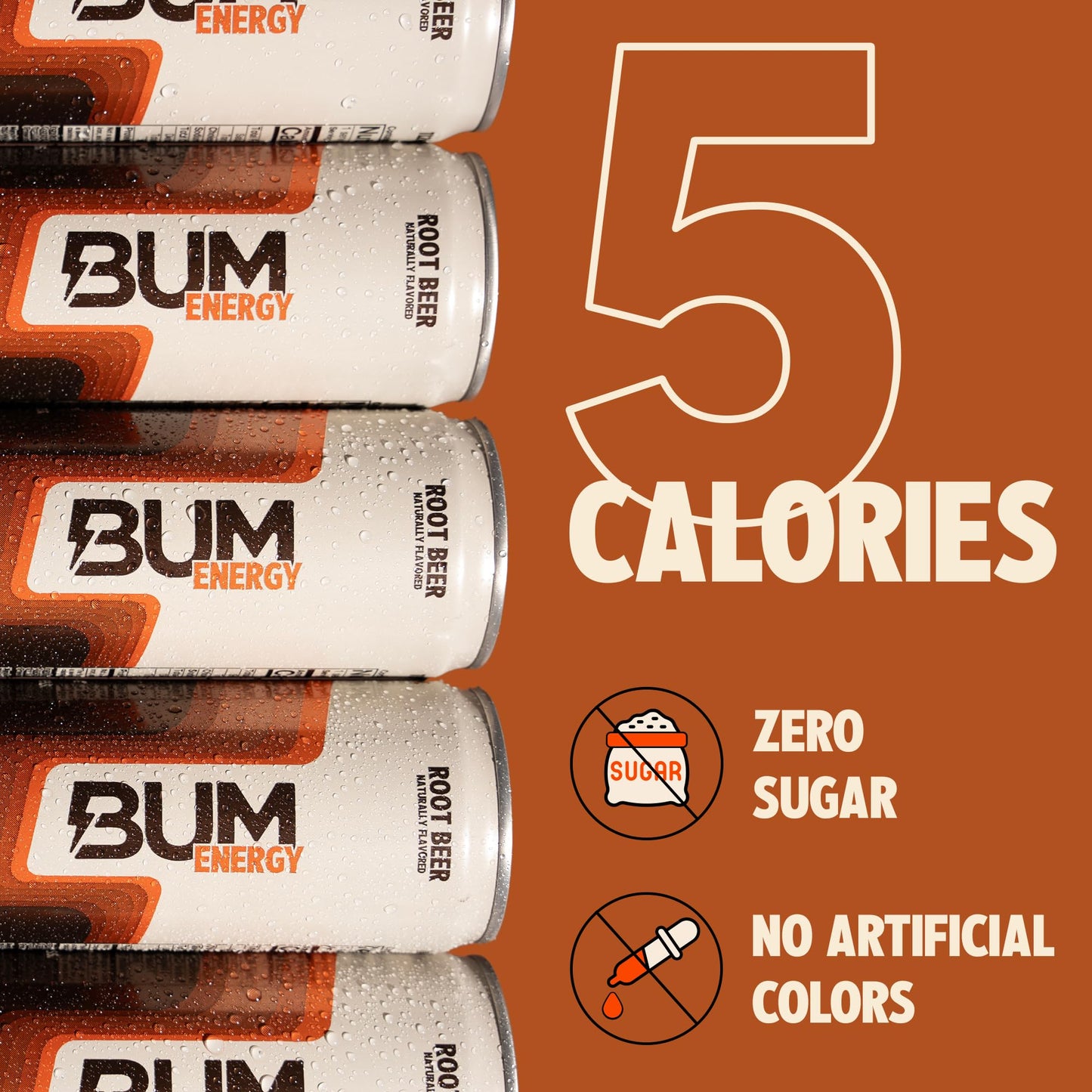 BUM Sugar-Free Energy Drink, Root Beer - Lightly Carbonated & No Artificial Colors, Natural Caffeine & Citicoline for Energy & Focus, Brain Boost & Workout Sports Beverage - 12 oz, Pack of 12