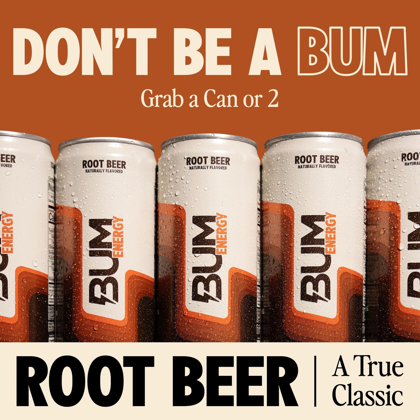 BUM Sugar-Free Energy Drink, Root Beer - Lightly Carbonated & No Artificial Colors, Natural Caffeine & Citicoline for Energy & Focus, Brain Boost & Workout Sports Beverage - 12 oz, Pack of 12