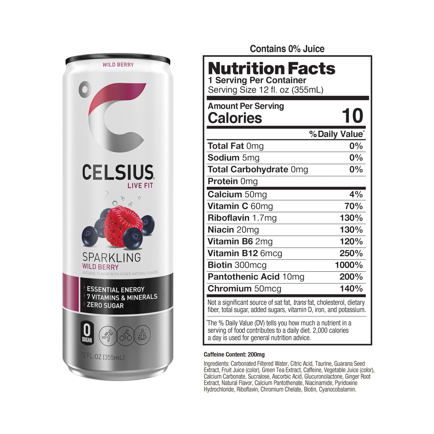 CELSIUS Sparkling Wild Berry, Sugar Free Energy Drink, 12 Fl Oz (Pack of 12)