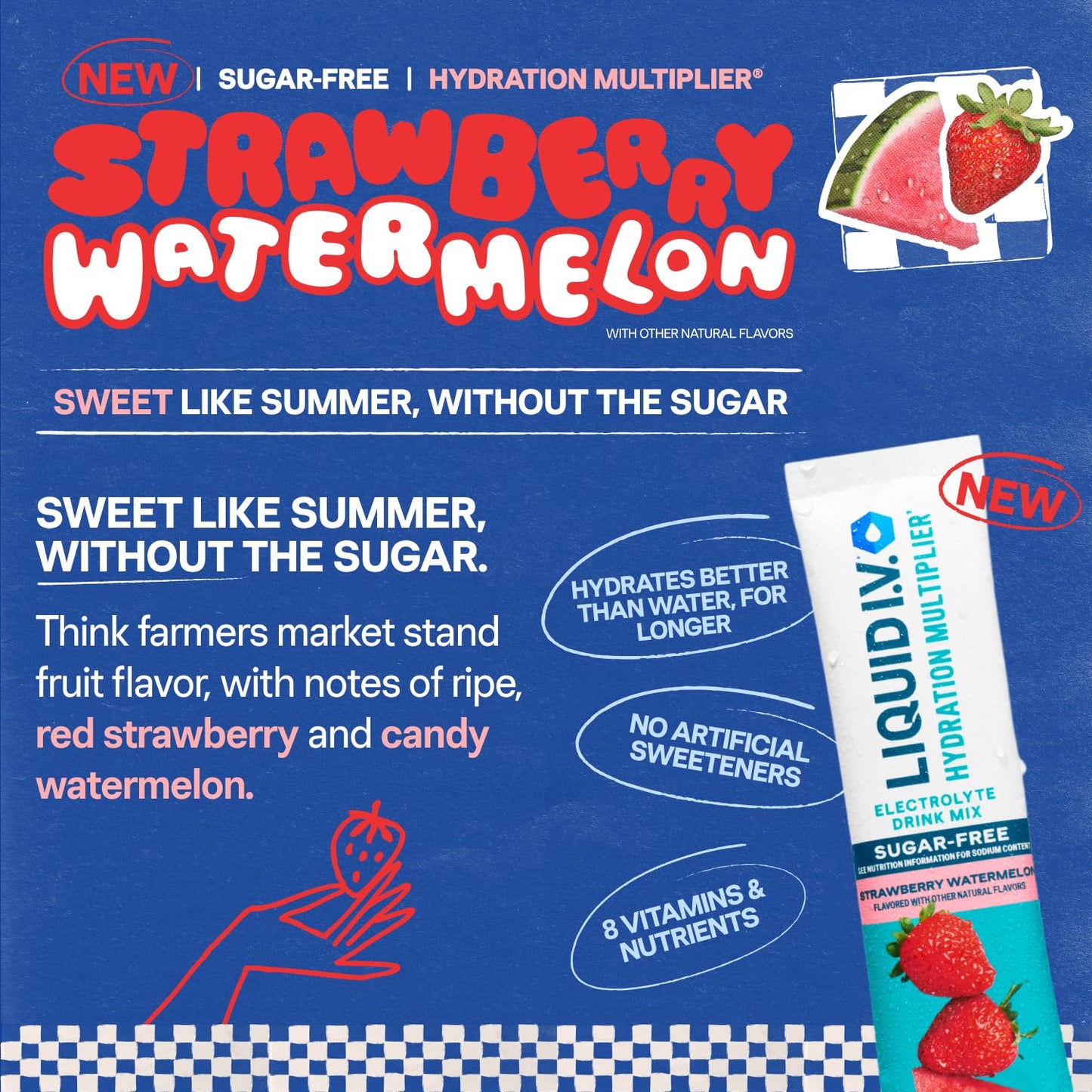 Liquid I.V.® Hydration Multiplier Sugar-Free - Strawberry Watermelon | Electrolyte Powder Drink Mix | 1 Pack (14 Servings)