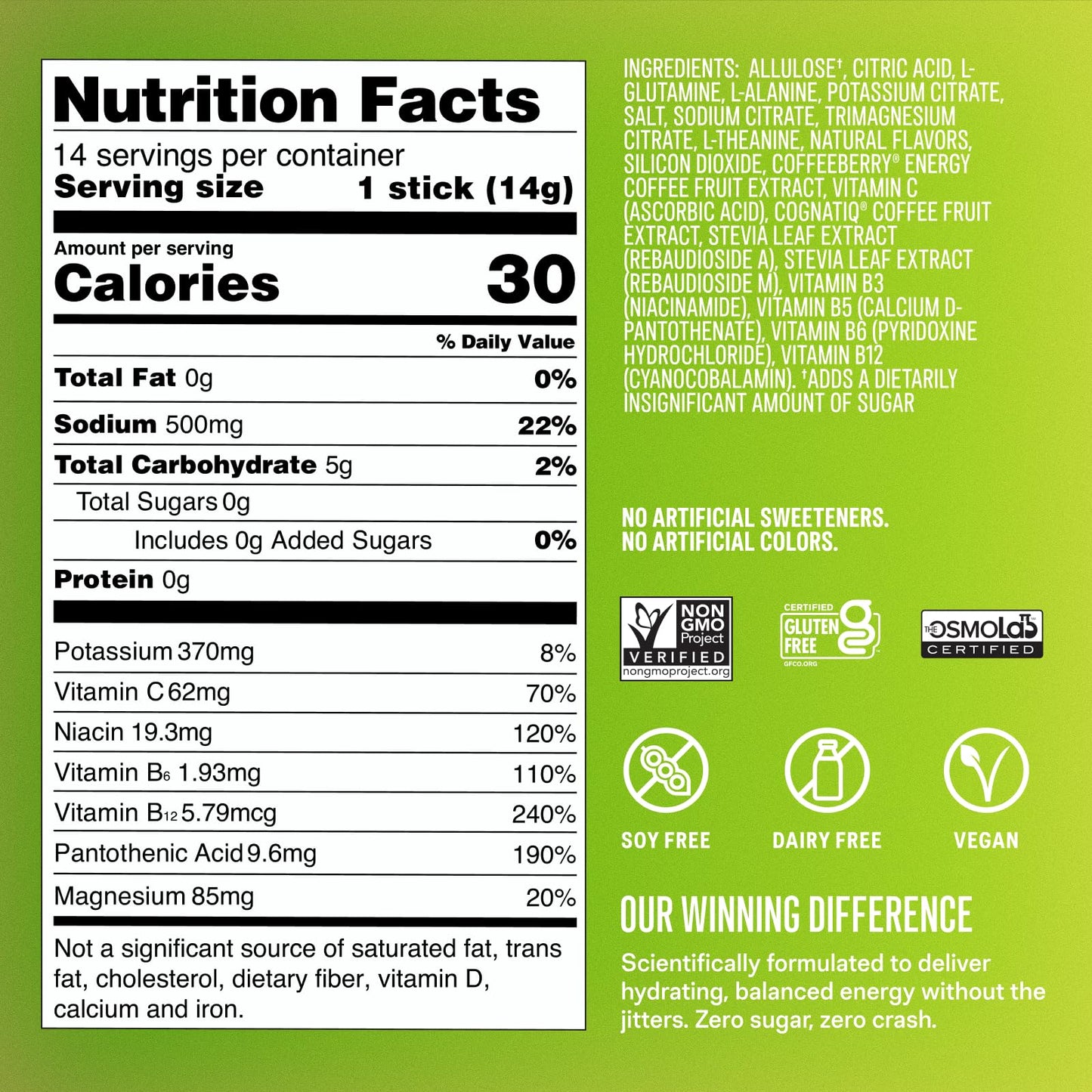 Liquid I.V.® Hydration Multiplier Sugar-Free + Energy - Lime Margarita Mocktail | Electrolyte Powder Drink Mix | 1 Pack (14 Servings)