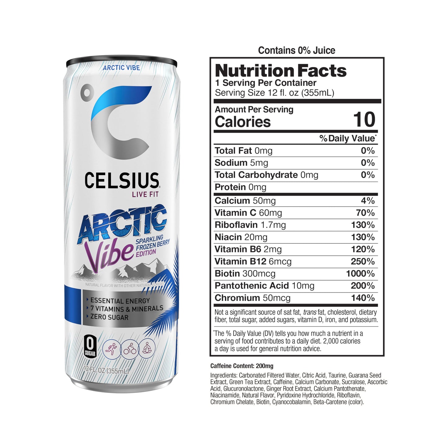 CELSIUS ARCTIC VIBE Sparkling Frozen Berry, Sugar Free Energy Drink, 12 Fl Oz (Pack of 12)