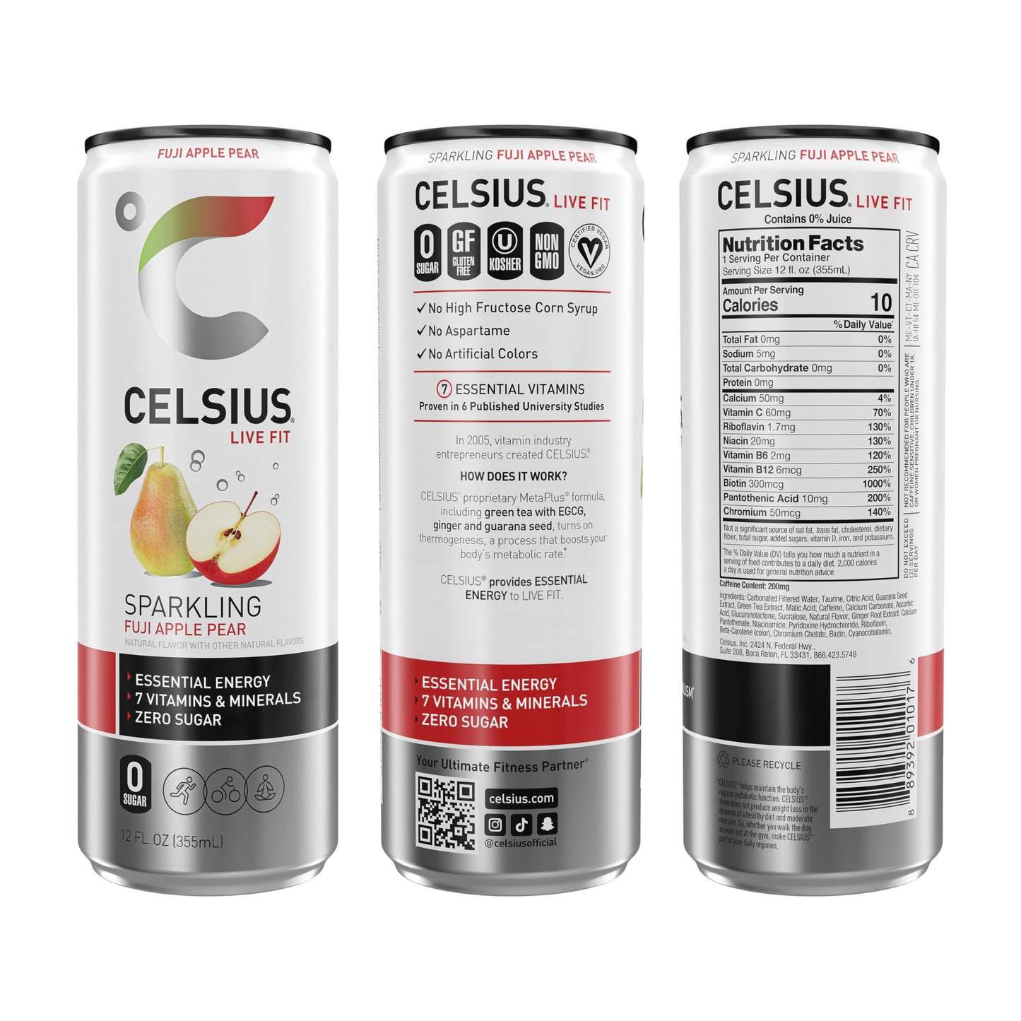 CELSIUS Sparkling Fuji Apple Pear, Sugar Free Energy Drink, 12 Fl Oz (Pack of 12)