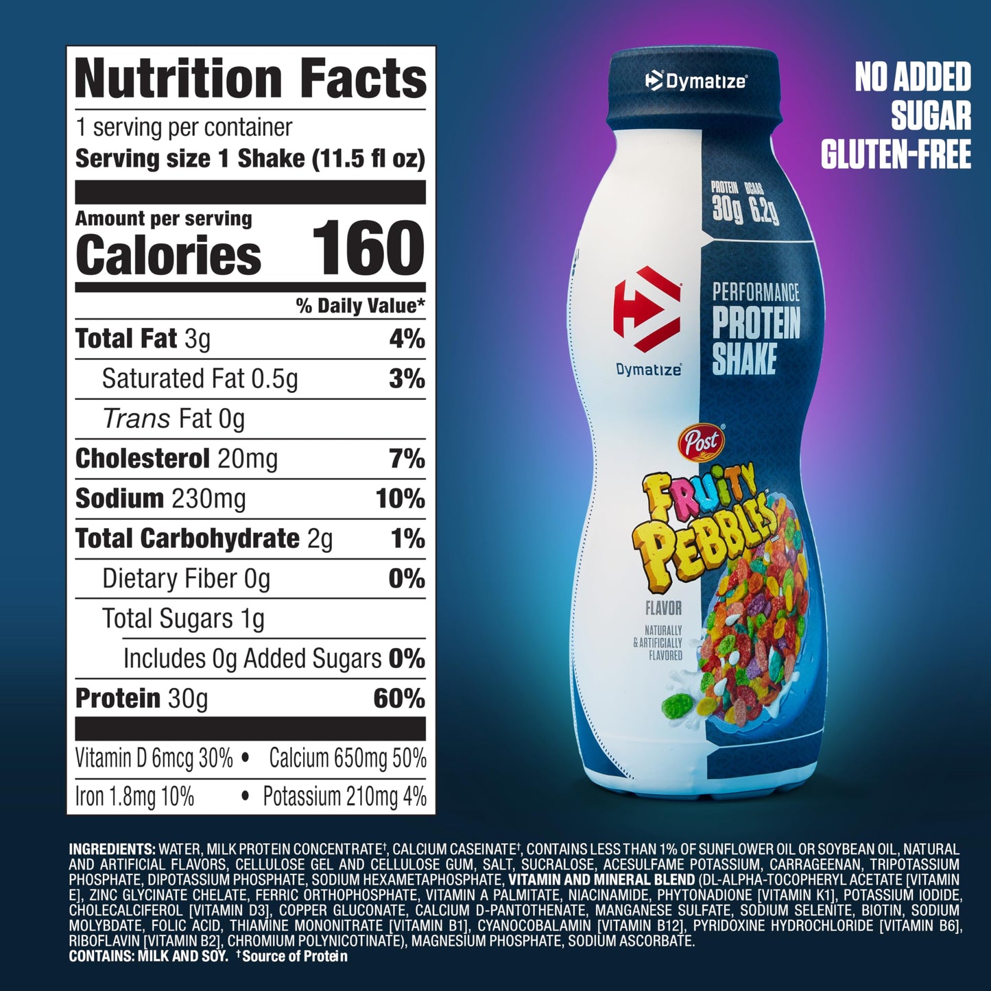 Dymatize Performance Protein Shake, Fruity Pebbles, 30g Protein, 6.2g BCAA for Muscle Recovery, No Added Sugar, Low Fat, 24 Vitamins and Minerals, Gluten-Free, Ready to Drink, On-the-Go Snack, 11.5fl oz, 12 pack