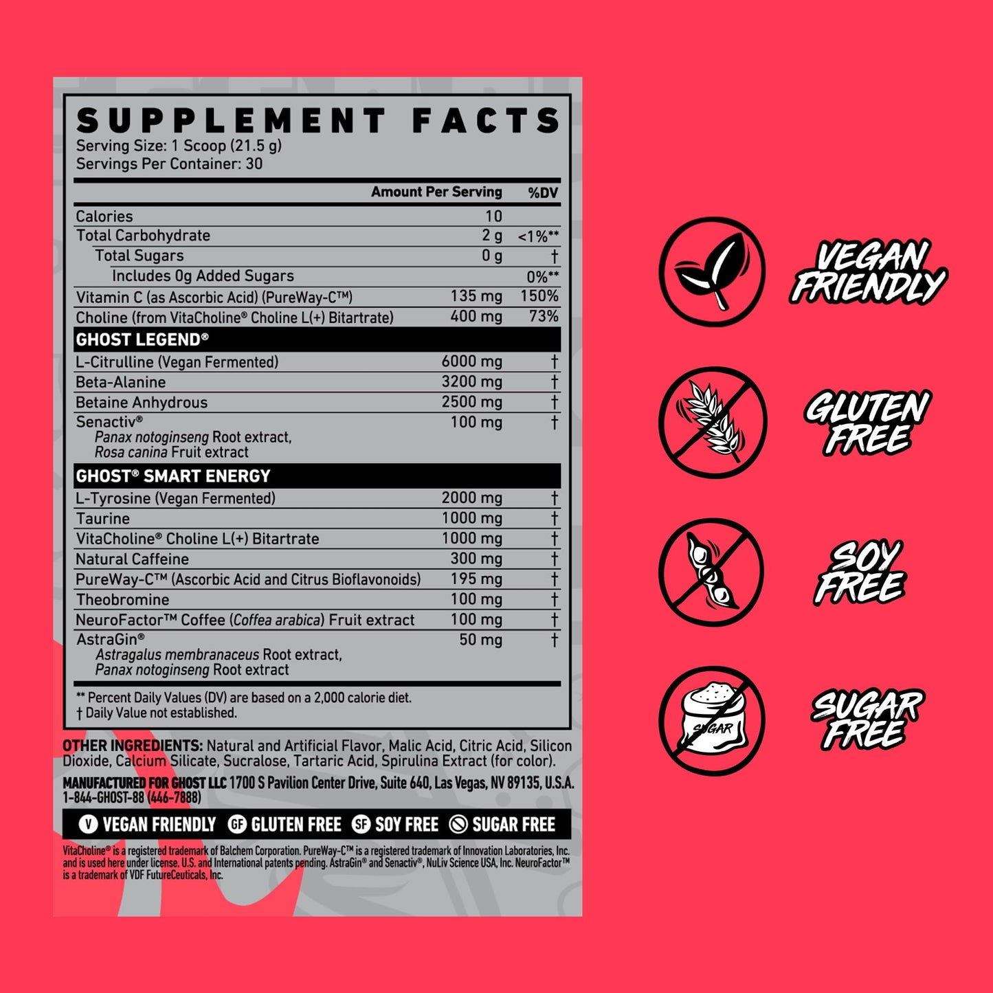 GHOST Legend Pre-Workout Powder, Blue Raspberry - 30 Servings – Pre-Workout for Men & Women with Choline, L-Citrulline, & Beta Alanine for Energy & Focus