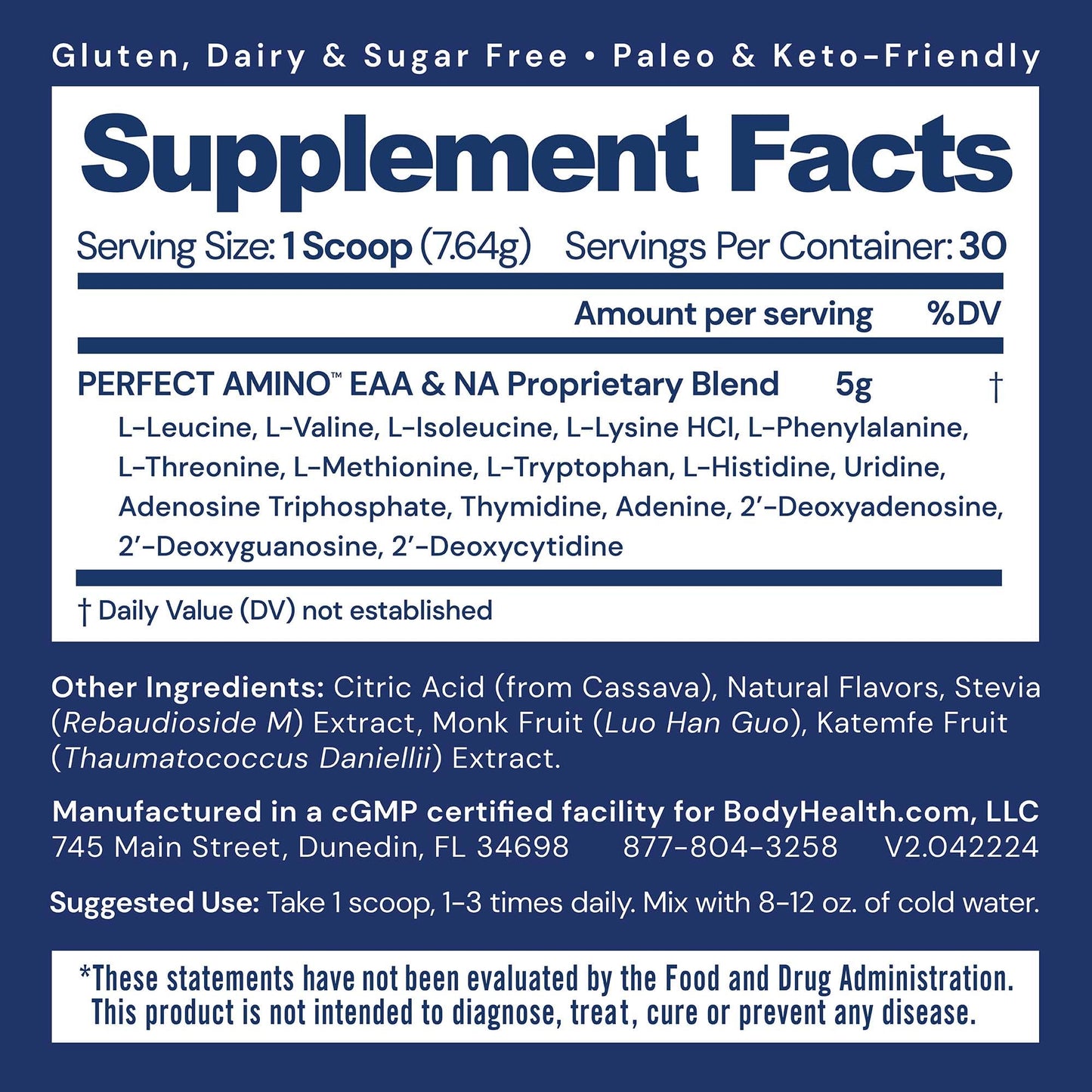 BodyHealth PerfectAmino Powder - BCAA and EAA Powder for Pre and Post Workout - Amino Acid Energy Drink for Men and Women to Support Lean Muscle and Recovery - Lemon Lime - 30 Servings