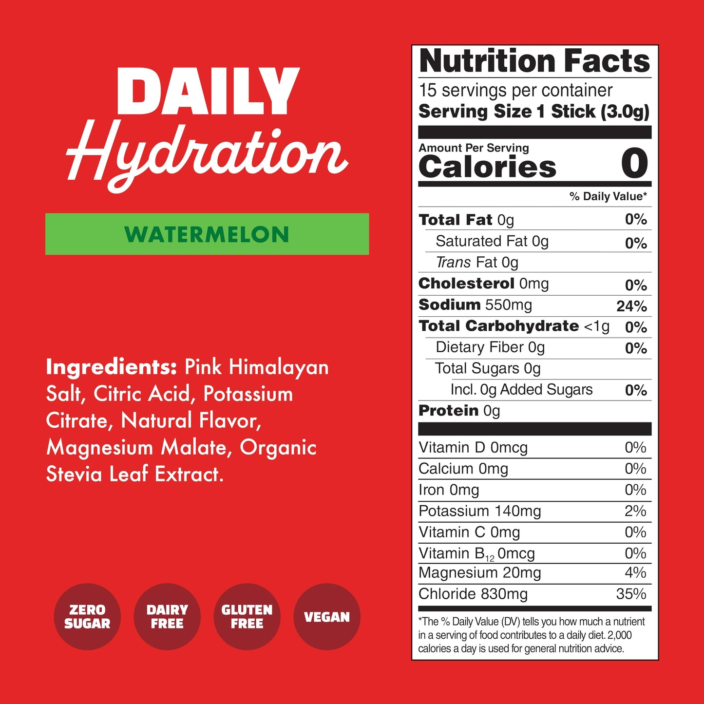 WaterBoy - Daily Hydration, Watermelon, Sugar Free Electrolytes Powder Drink Mix - 15ct Hydration Packets