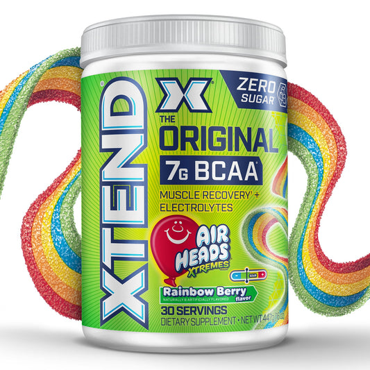 Xtend Original BCAA Powder, 7g BCAAs and 2.5g L-Glutamine for Muscle Recovery, Hydration, and Lean Muscle, Sugar Free Intra and Post Workout Drink, Airheads Xtreme Rainbow Berry, 30 Servings