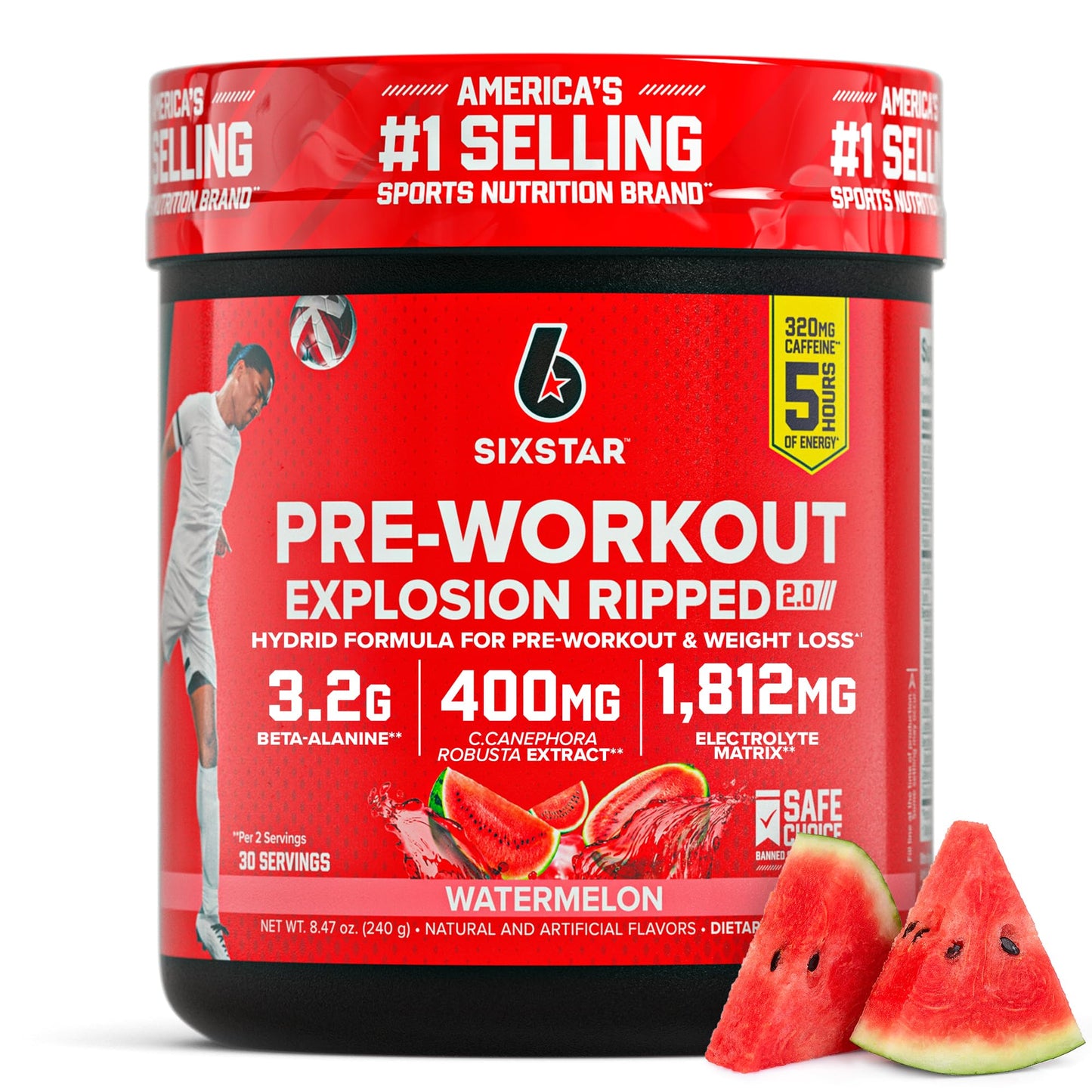 Six Star Pre-Workout Explosion, Watermelon (30 Servings) - Preworkout Energy Powder Supplement for Men & Women - Pre Workout Drink Mix with Creatine & Beta Alanine - Sports Nutrition Products