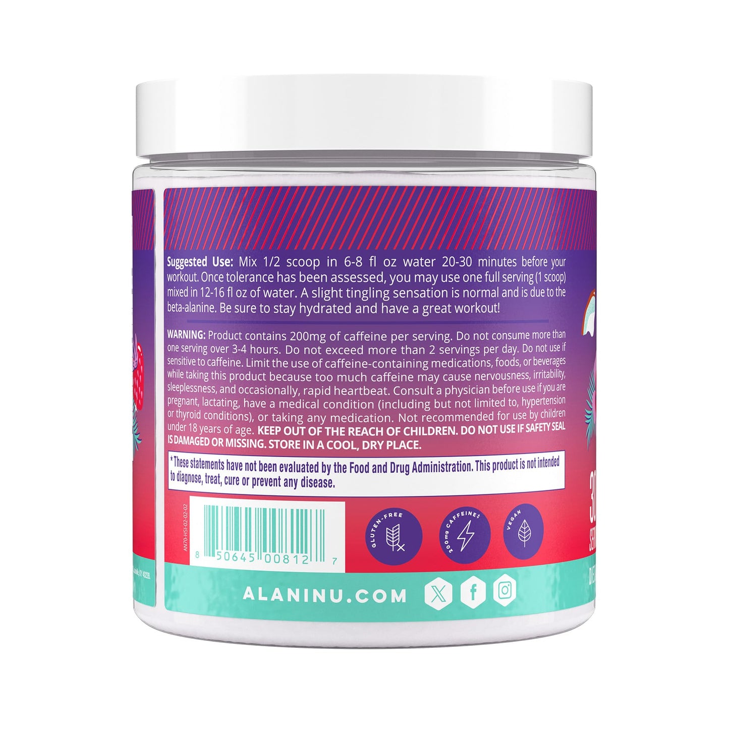 Alani Nu Pre Workout Powder Hawaiian Shaved ICE, Amino Energy Boost, Endurance Supplement, Sugar Free, 200mg Caffeine, L-Theanine, Beta-Alanine, L-Citrulline, 30 Servings