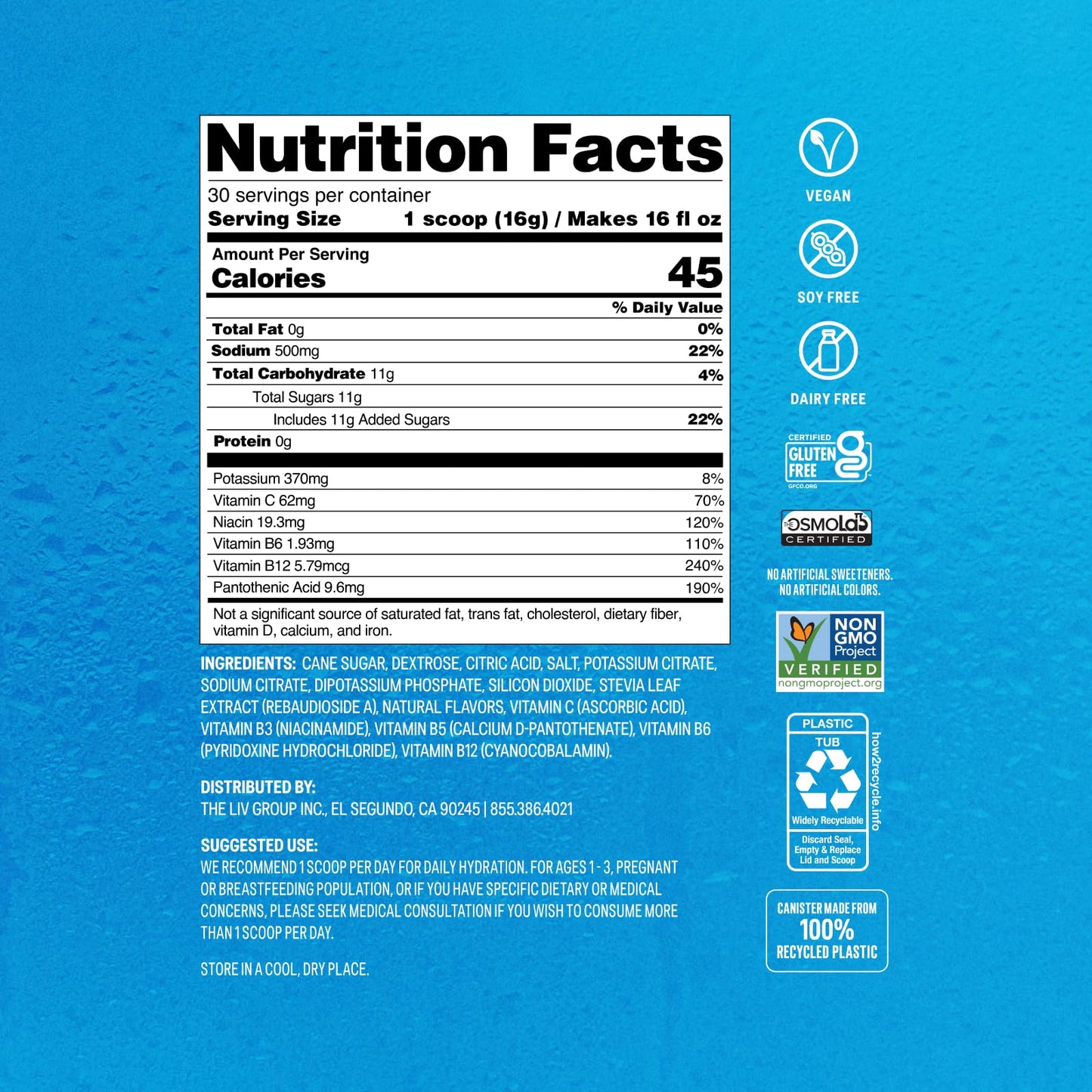 Liquid I.V.® Hydration Multiplier - Lemon Lime | Electrolyte Powder Drink Mix | 1 Tub (30 Servings)