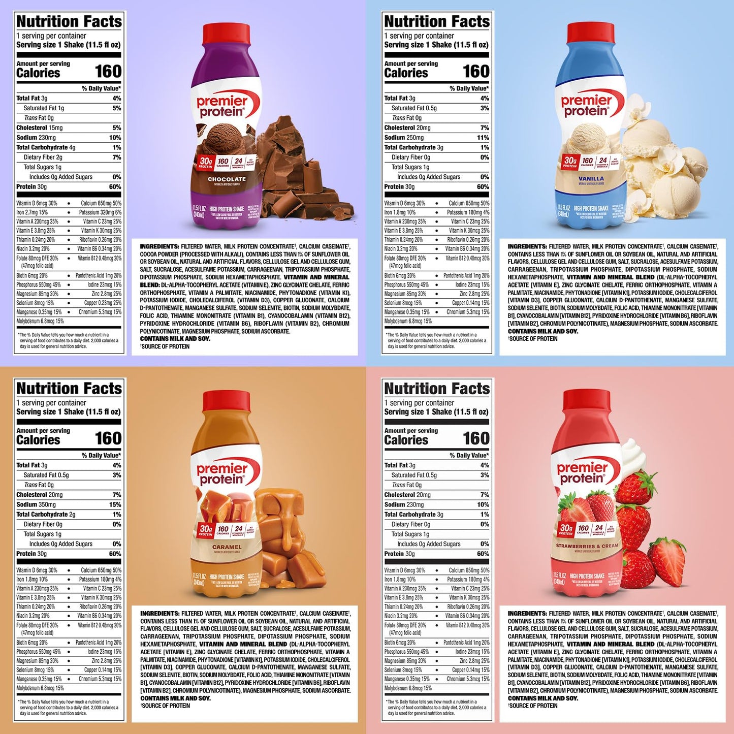 Premier Protein Shake, 8 Flavor Variety Pack, 30g Protein, No Added Sugar, 24 Vitamins & Minerals to Support Immune Health, Gluten-Free, 11.5 fl oz (8 Pack)