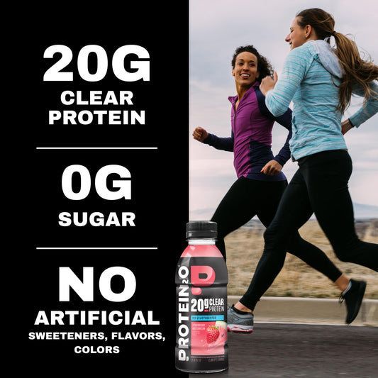 Protein2o Hydration Drink - 2-in-1 Liquid Clear Whey Protein Isolate and Electrolyte Drink - 20g Protein, Vitamins B5, B6 - Post-Workout Recovery - 16.9 Fl Oz - 12 Count Strawberry Watermelon